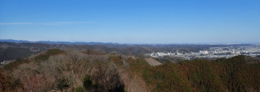 赤ぼっこ・山頂からは都心の街並みや奥武蔵の山々 OnMousで山名を表示