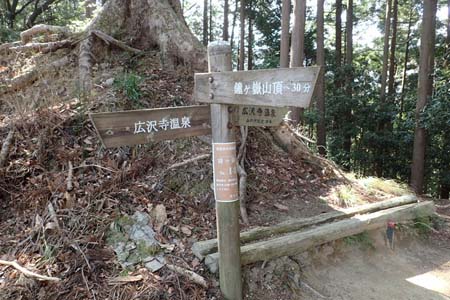 弁天御髪尾根から鐘ヶ嶽・山の神隧道上に広沢寺への分岐
