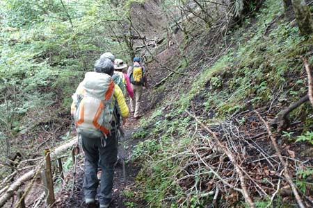 幕岩から二ッ塚・途中、枯れた沢を越え