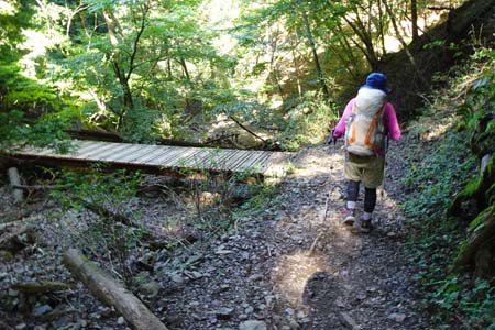 大岳山・木橋を渡ると岩石園入り口