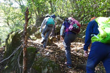 筑波山・沢からは薄いふみ跡を登り