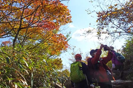筑波山・青空の下に紅葉が進んでいます
