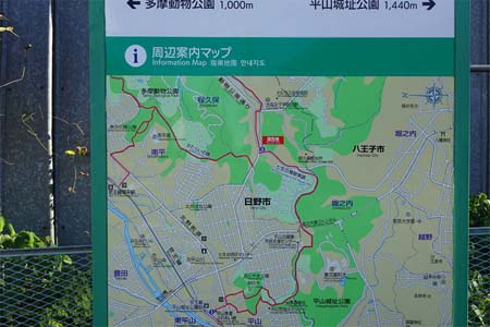 高幡不動から平山城址公園・七生丘陵散策路の案内板