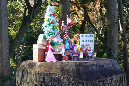 南高尾山稜・切株にサンタクロース配送中