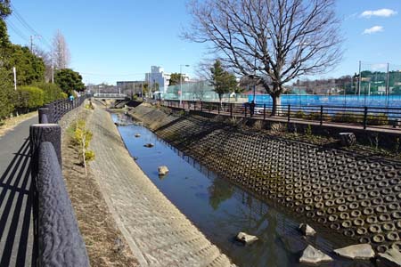 横浜市泉区・河床には大きな石が並べられて