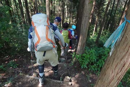白岩滝から南沢あじさい山・急な木の階段を下り