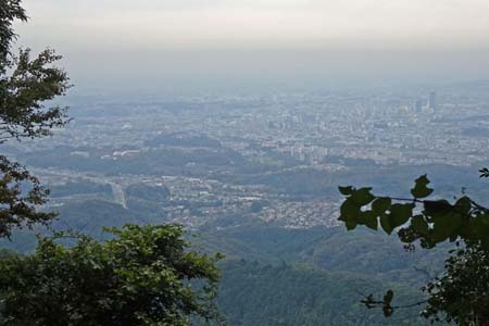 八王子城山・木々の間から八王子方面の展望