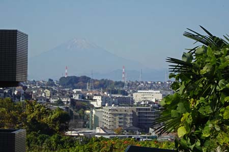 横浜市戸塚区・青空の中の霞む富士山