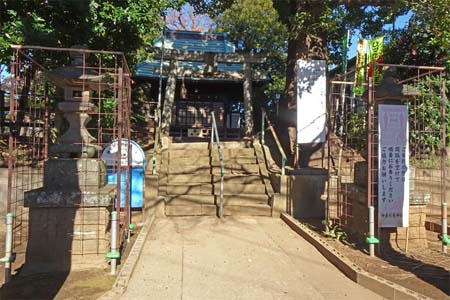 横浜市緑区・杉山神社の石段と灯篭はかごの中