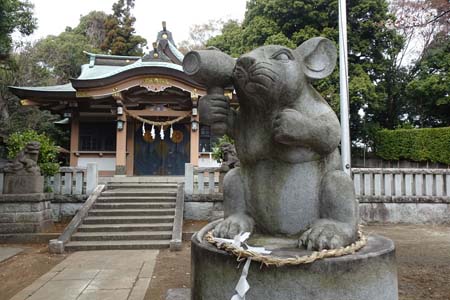 横浜市港北区・北新羽杉山神社の狛犬ならぬ狛ねずみ
