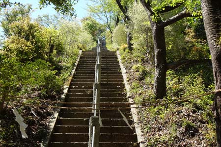 小川町・四津山神社の見上げる男坂の石段