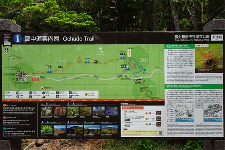 富士山お中道・五合目駐車場近くに案内板