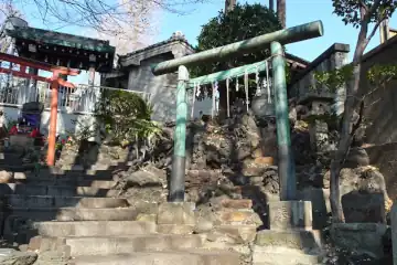 田端八幡神社の参道わきに富士塚か