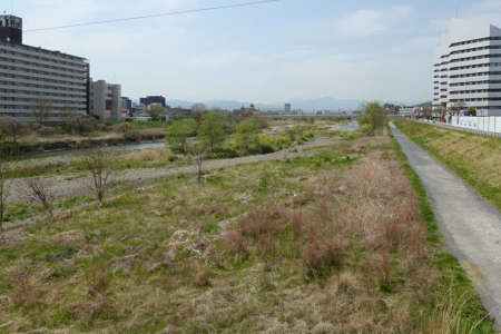 八王子市・遊歩道が続く浅川の河川敷