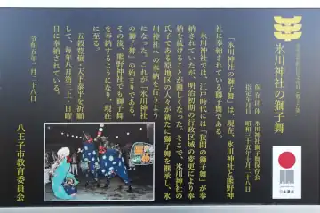 熊野神社の氷川神社の獅子舞案内板