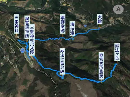 三峯神社から妙法ヶ岳　登山コース