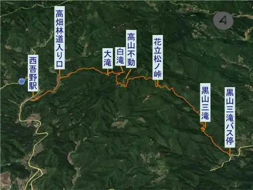 高山不動から黒山三滝・登山コース