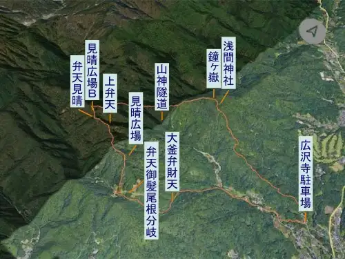 弁天御髪尾根と鐘ヶ嶽・登山コース