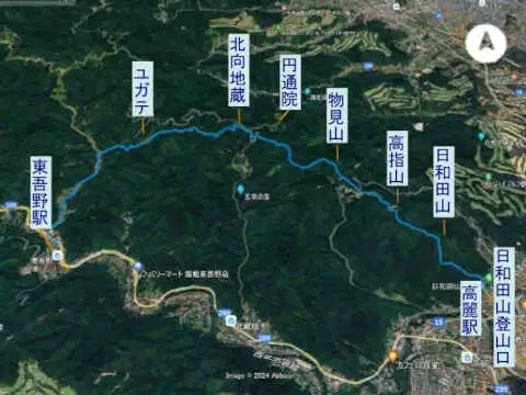 日和田山からユガテ　登山コース