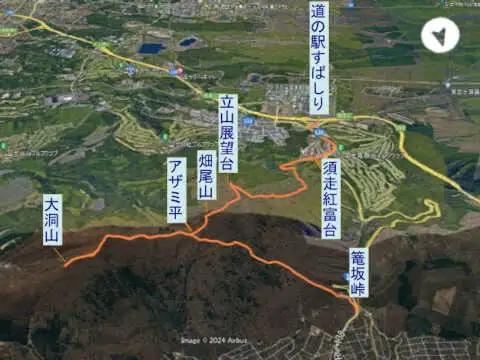 篭坂峠から大洞山・立山　登山コース